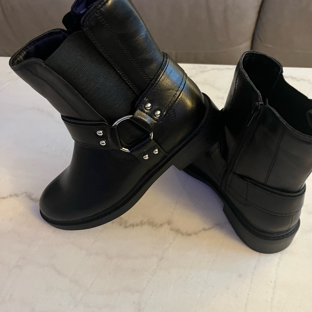Old Navy Black Moto Ankle Boots with Ring Detail